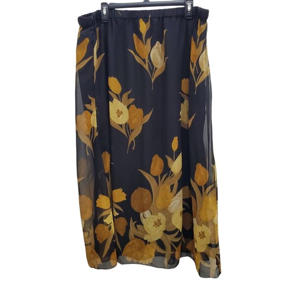 Erica Brooke Vintage Neutral Retro 70s Flower Art Lightweight Maxi Skirt Plus 22 - Picture 1 of 6